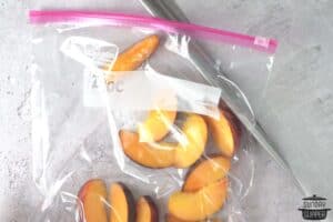 frozen peaches in a freezer bag