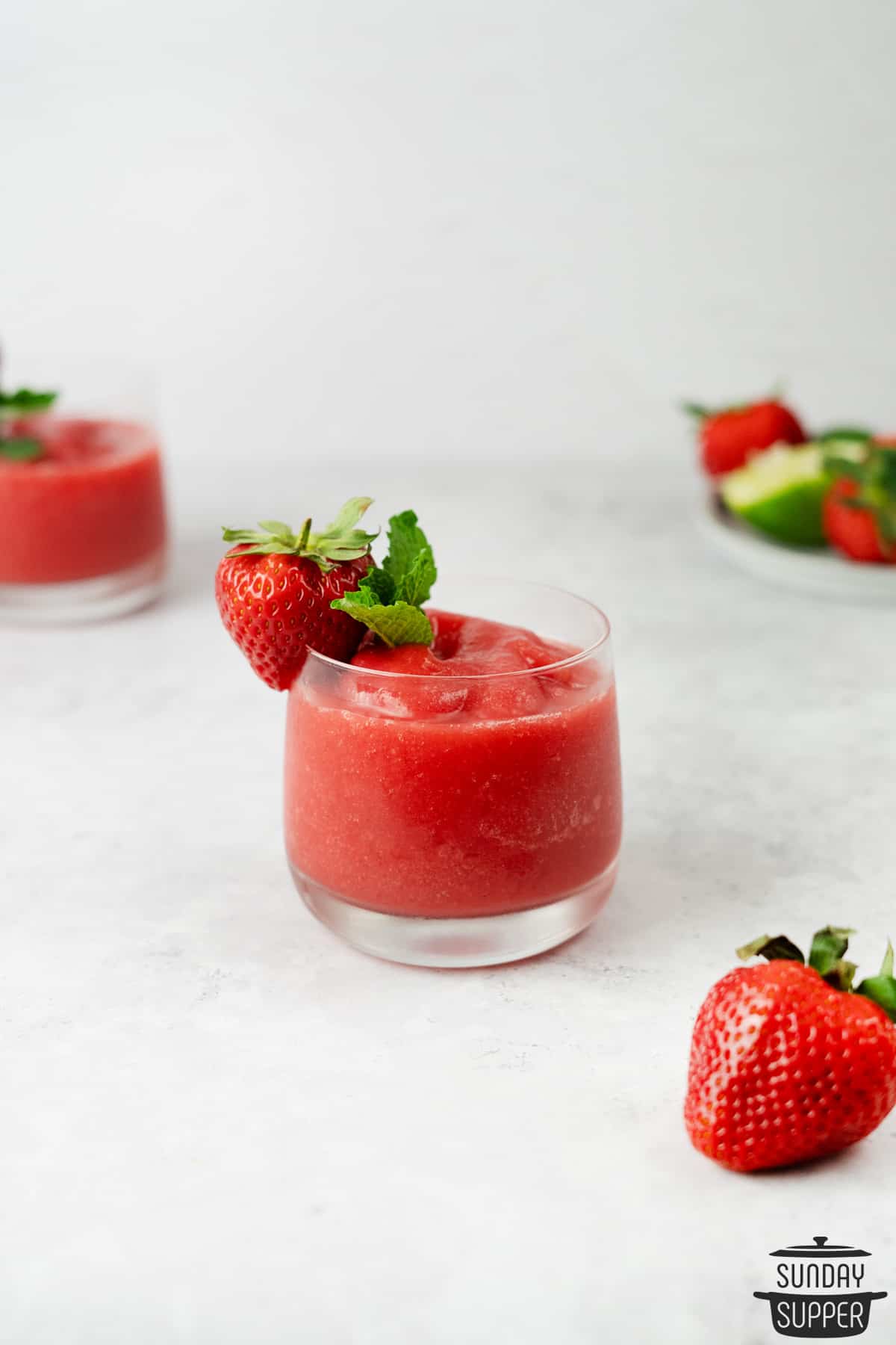 strawberry daiquiri in a clear glass