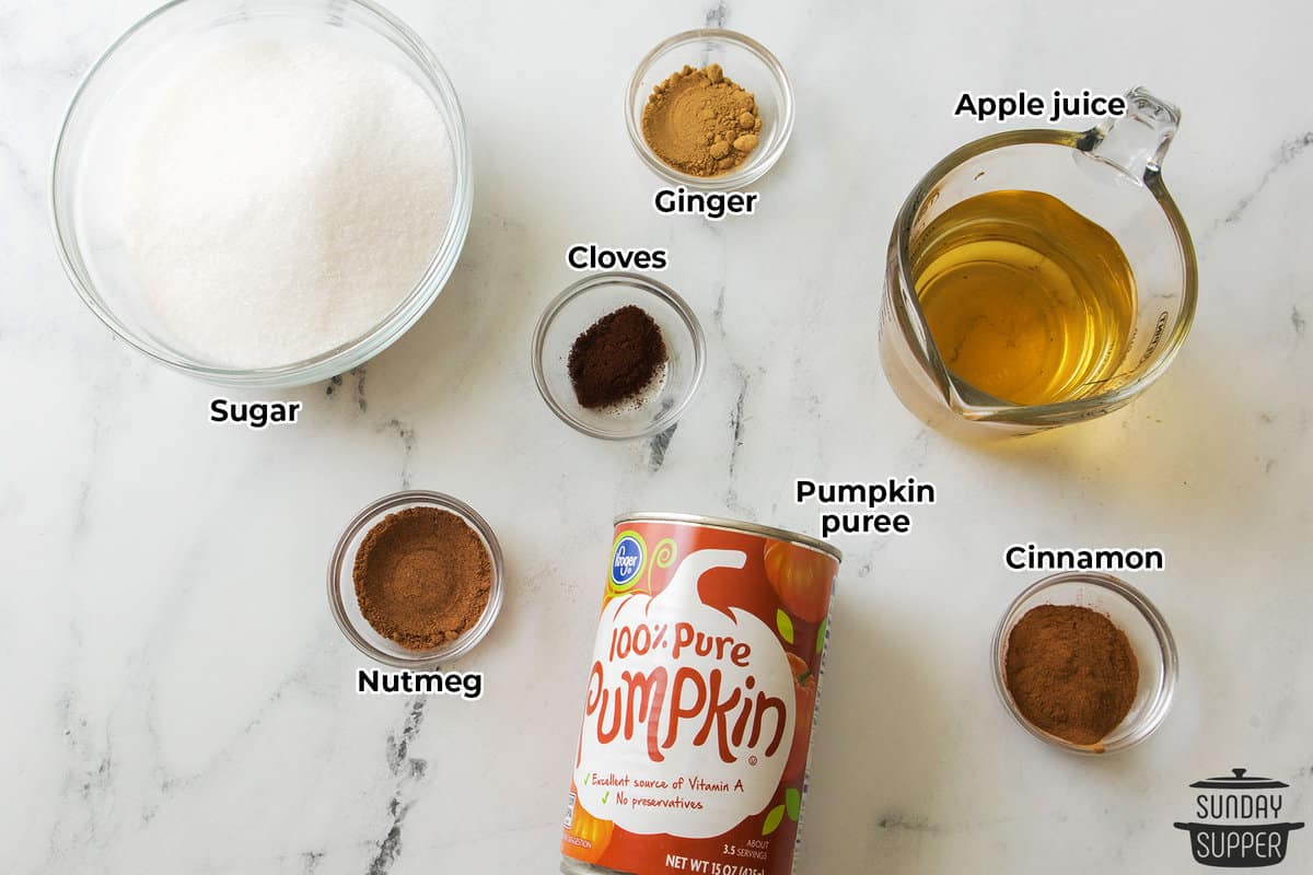 all the ingredients for pumpkin butter with labels