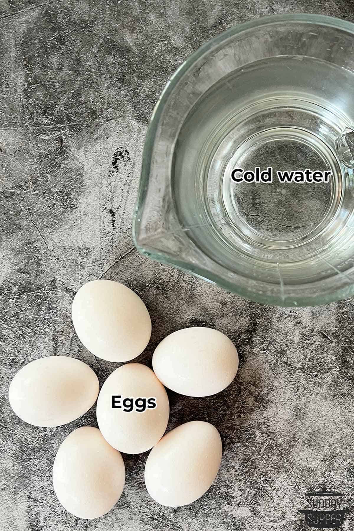 eggs and water with labels