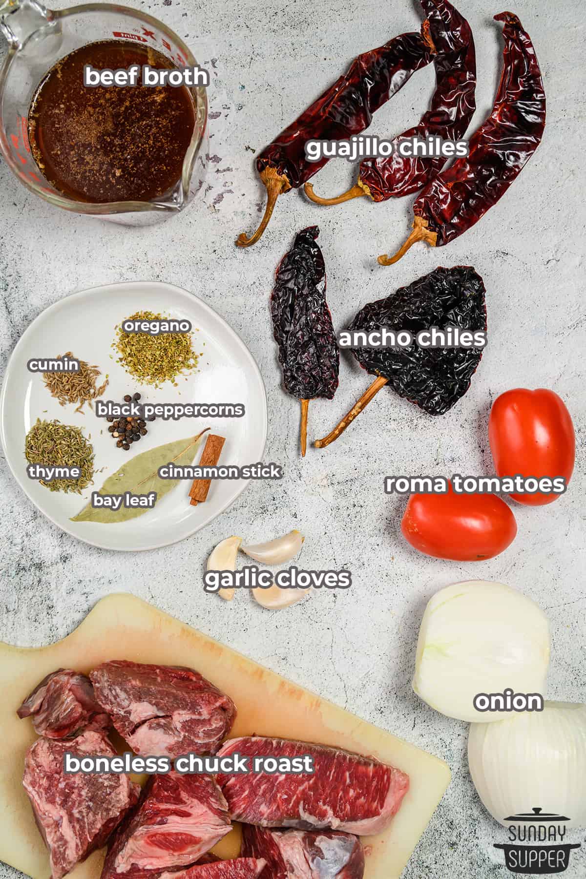 ingredients to make quesabirria with labels