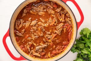 ropa vieja in a red pot