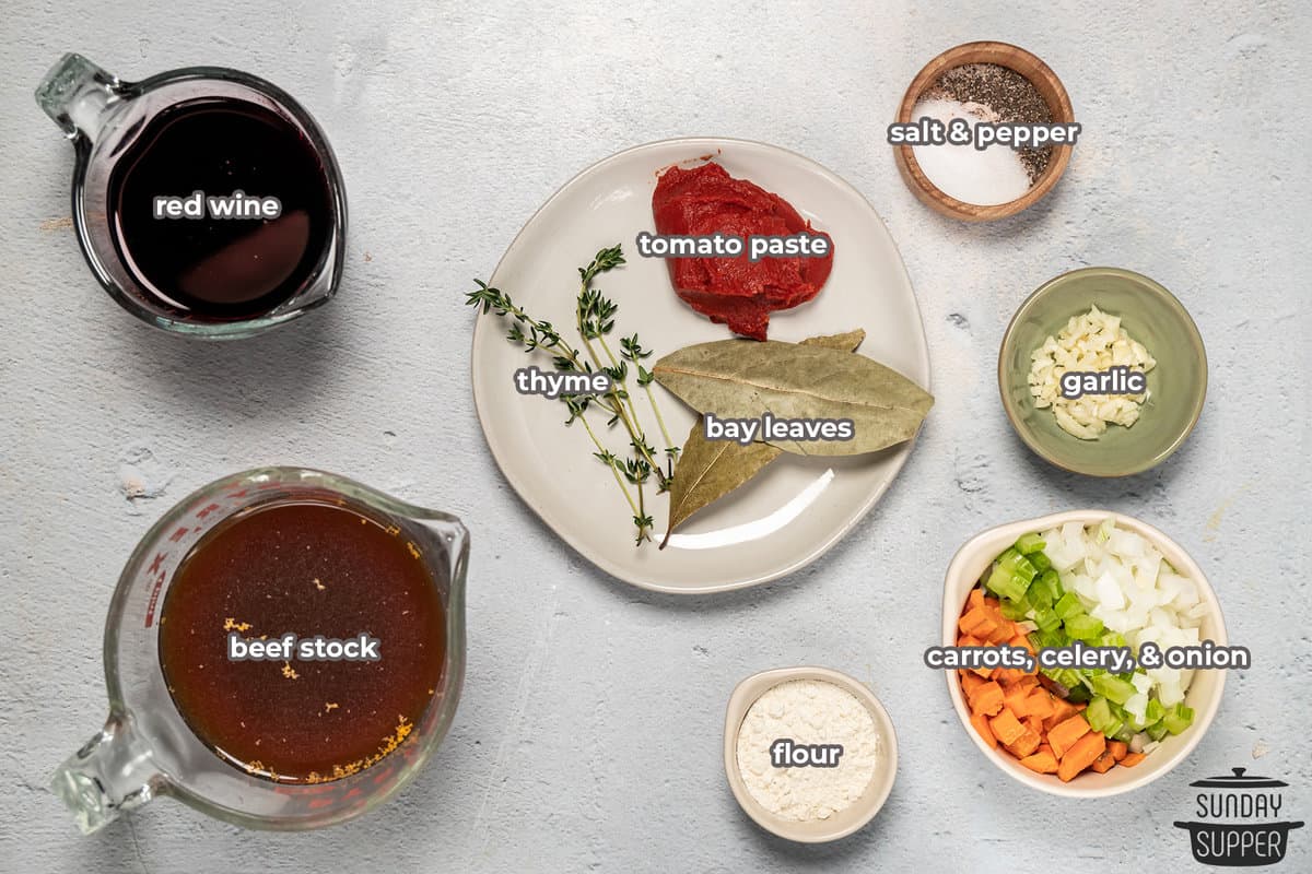 espagnole sauce ingredients with labels