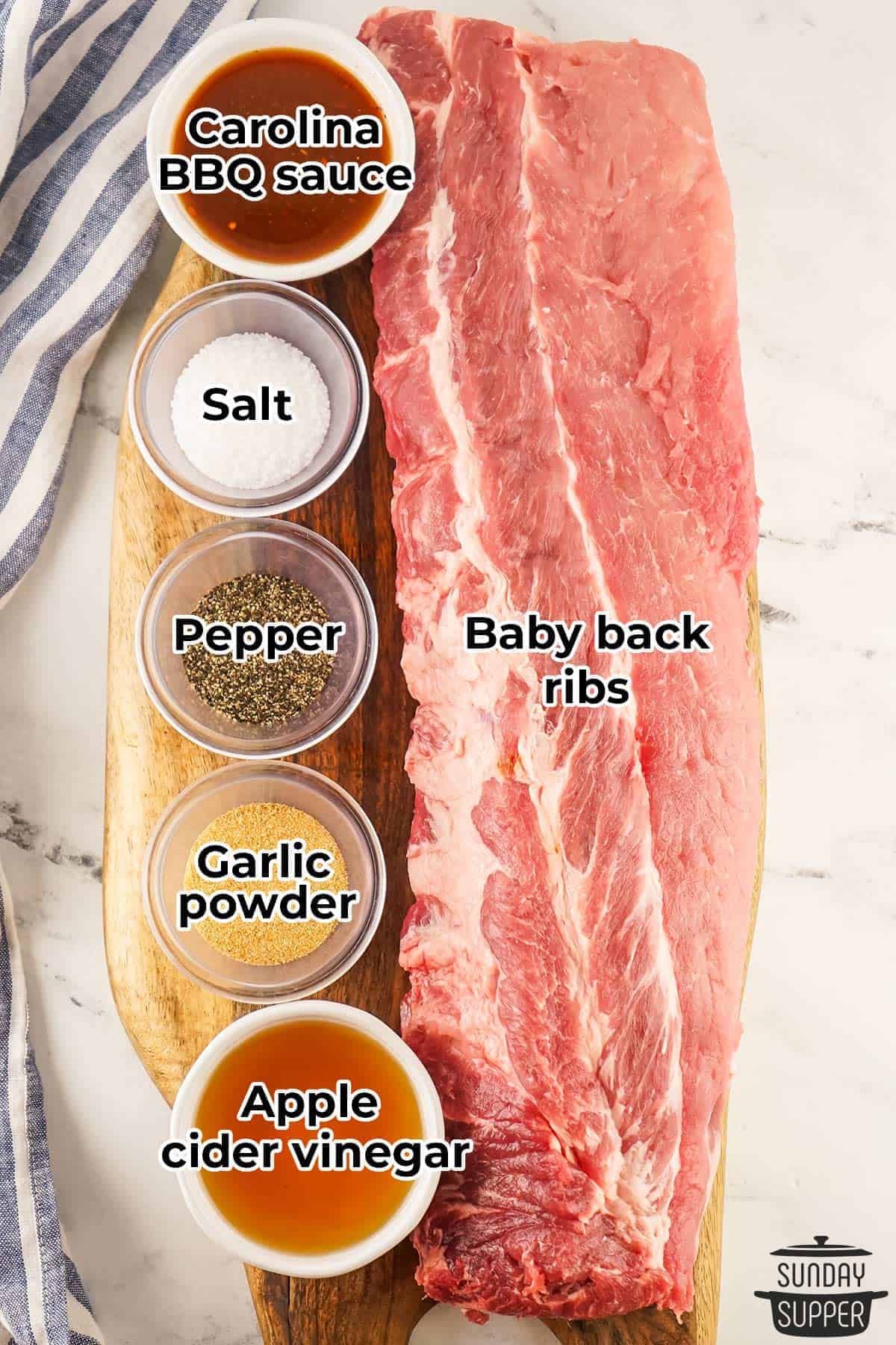 ingredients for smoked baby back ribs with labels
