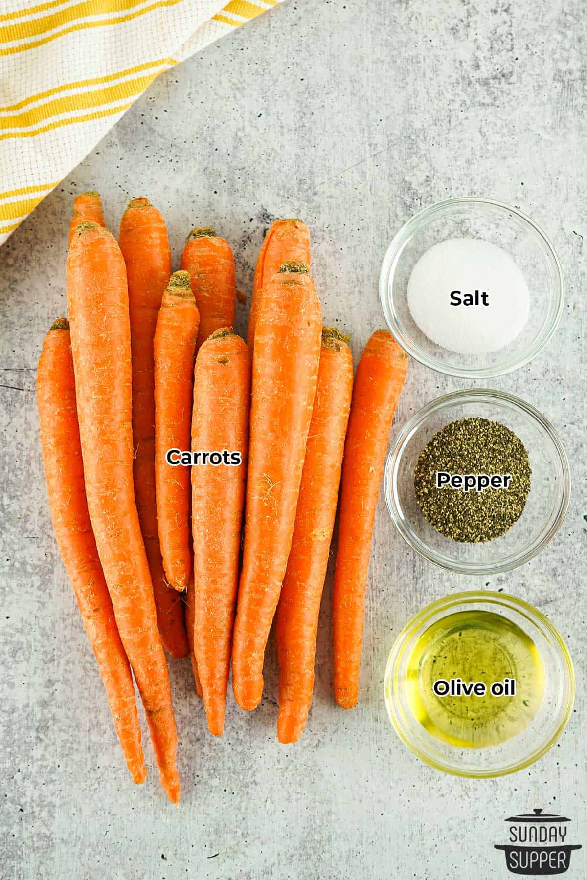 the ingredients for air fried carrots with labels