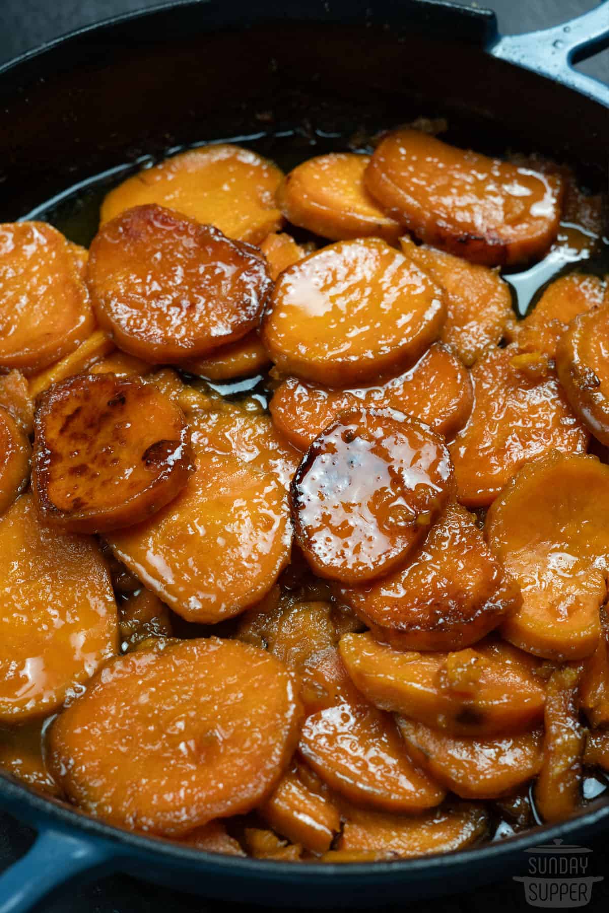 candied yams inside of a skillet