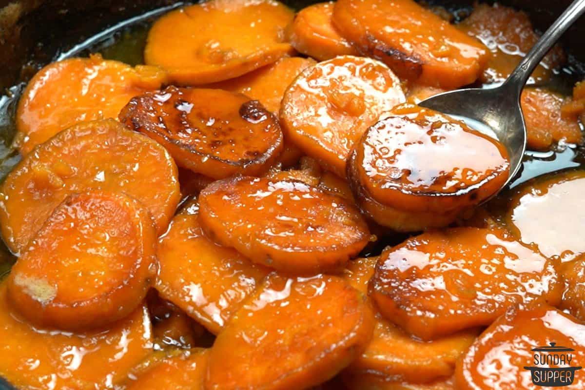 candied yams in a skillet
