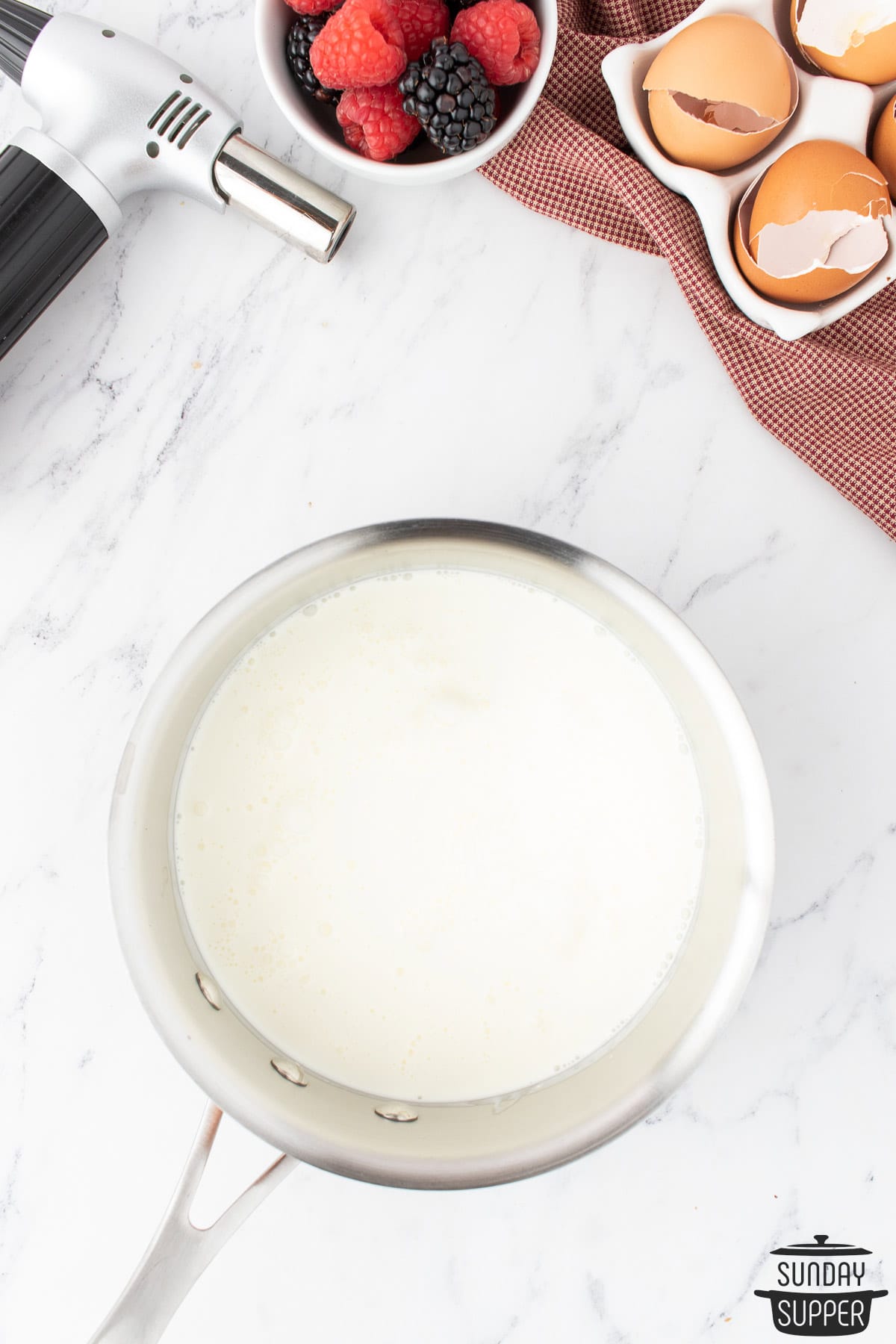 cream scalded in a pot