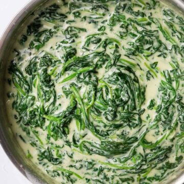 a pan of creamed spinach