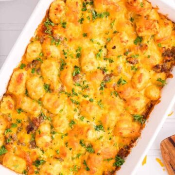 completed and baked tater tot casserole
