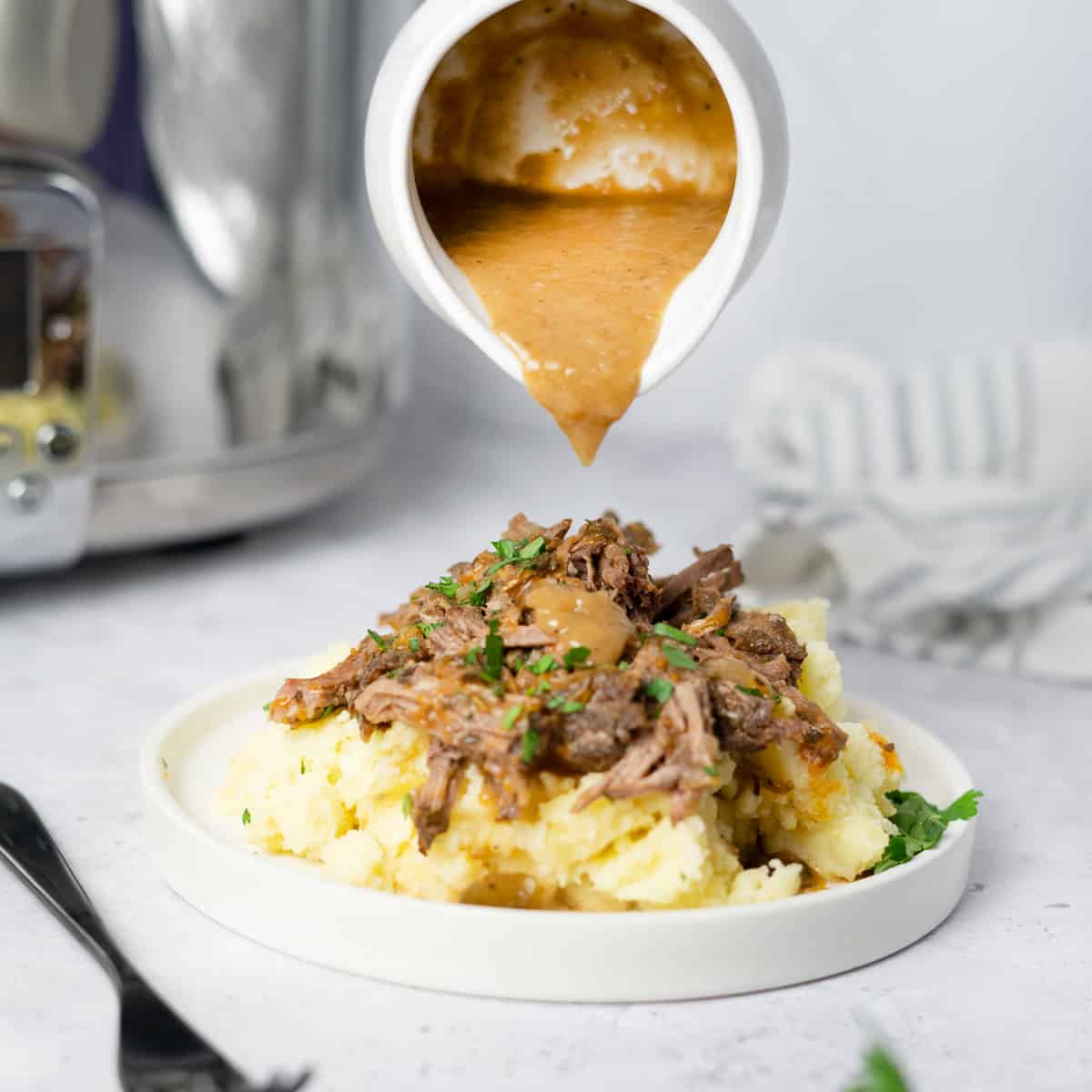 Slow Cooker Roast Beef and Gravy - Moore or Less Cooking