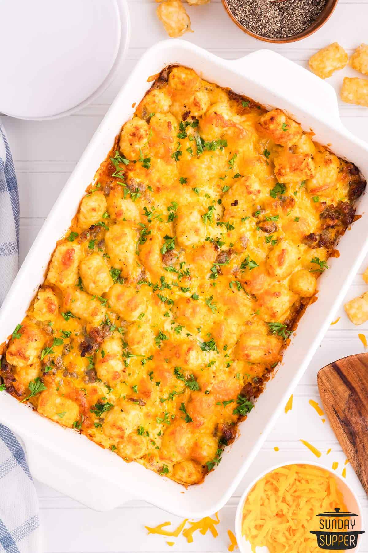 completed and baked tater tot casserole