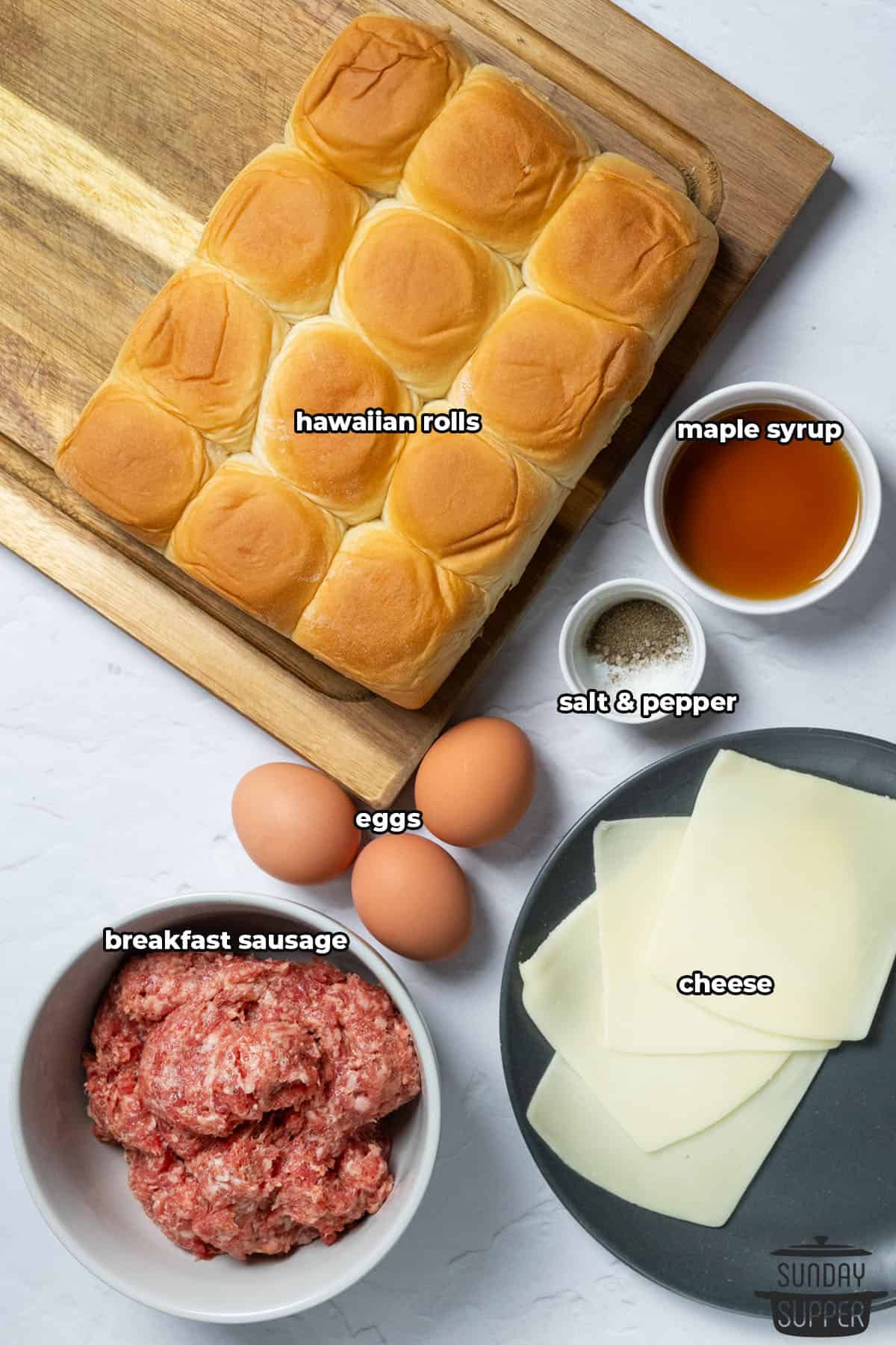 all the ingredients for breakfast sliders