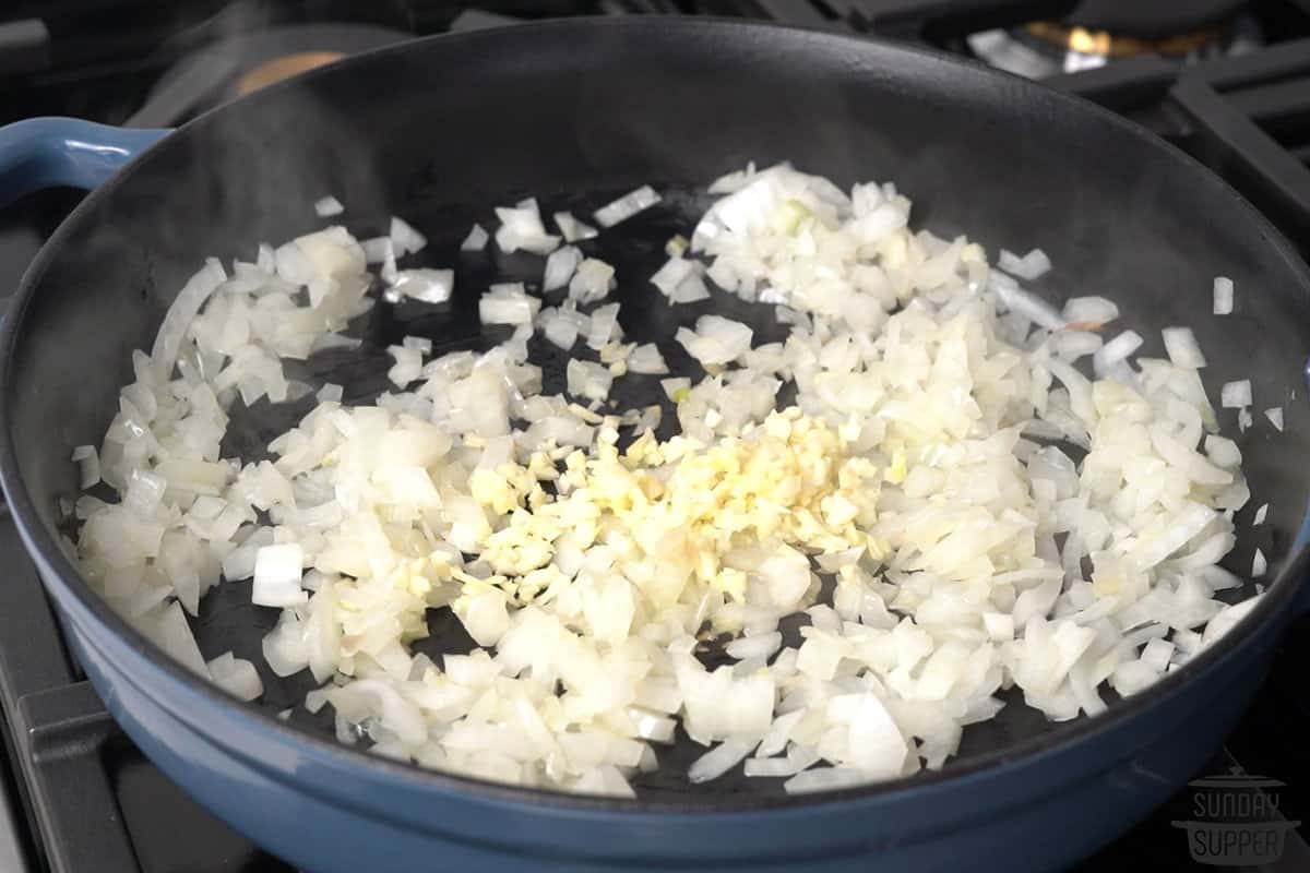 garlic added to the pan of onions