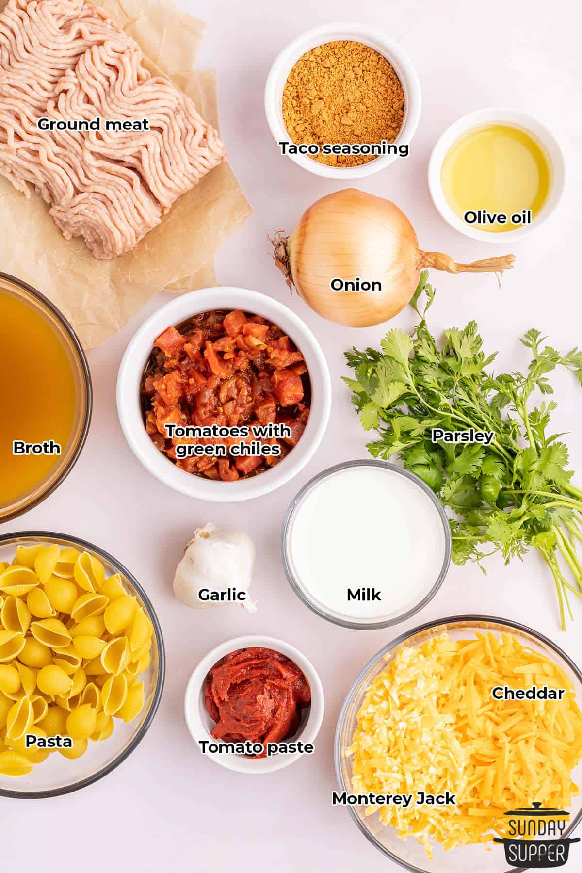 all the ingredients for homemade hamburger helper