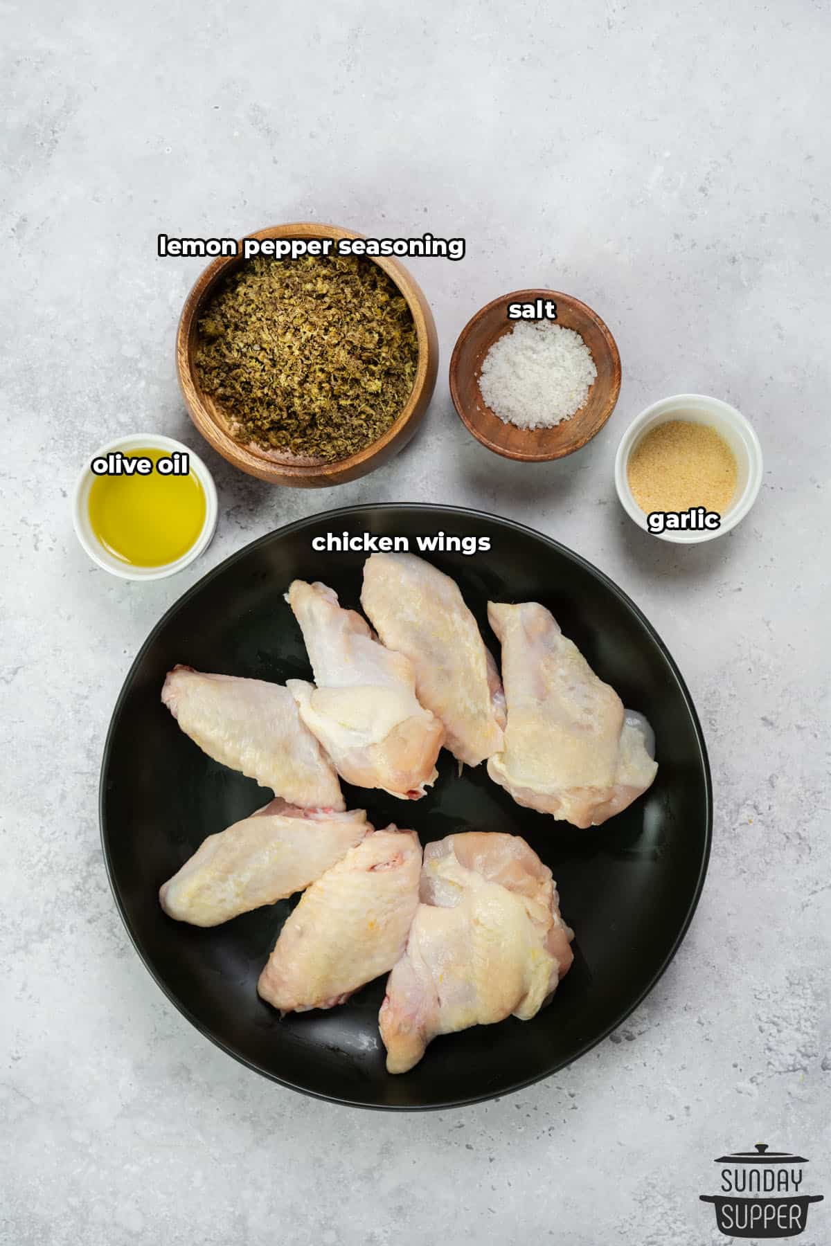 ingredients for air frying wings with labels
