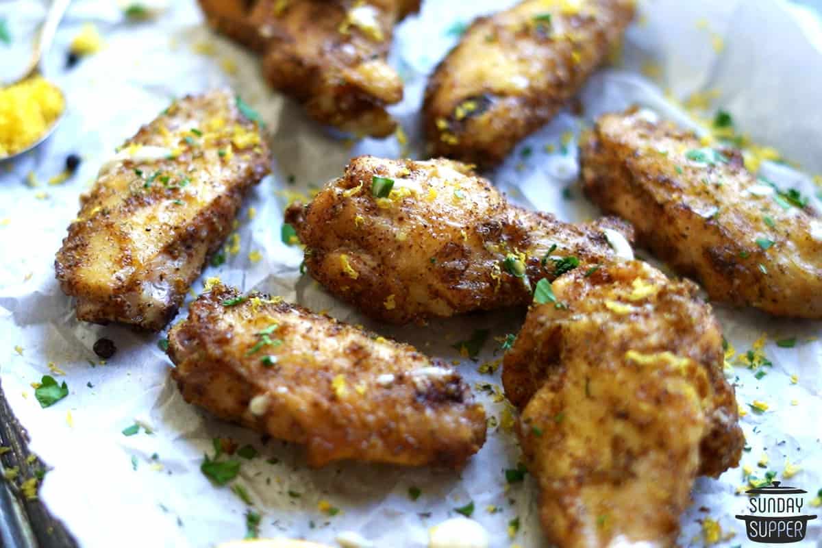 air fried chicken wings on parchment paper