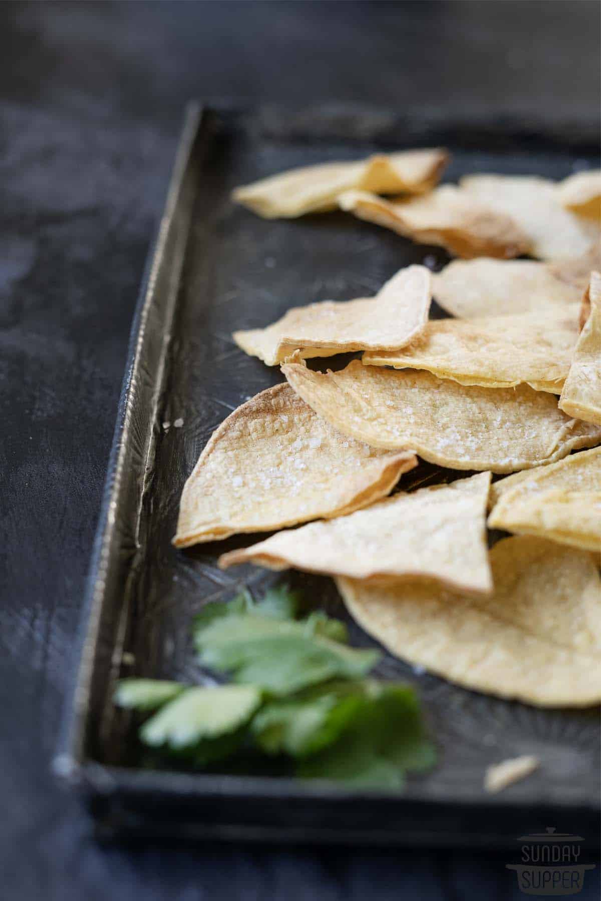 platter of air fried tortilla chips
