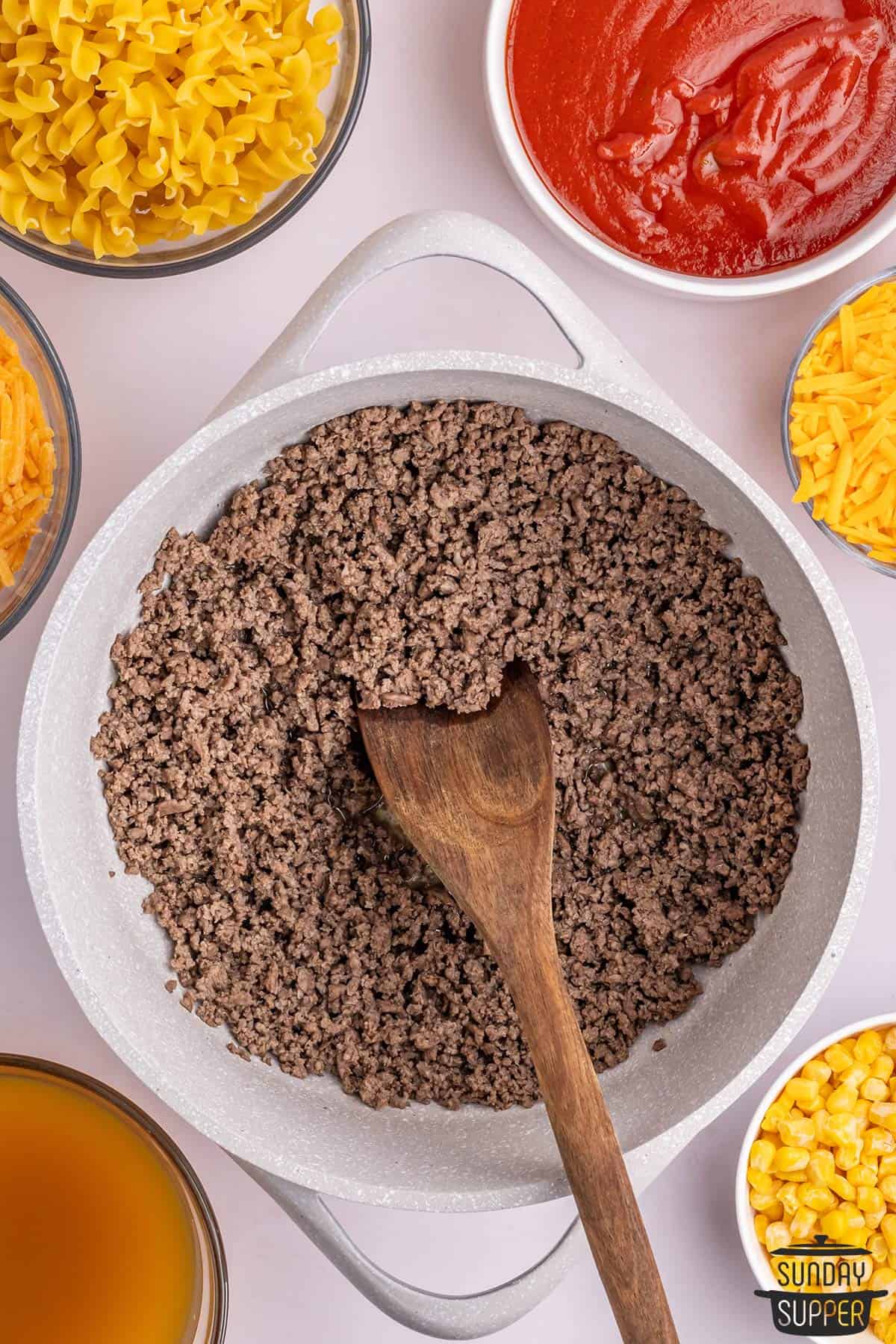 ground beef inside of a skillet