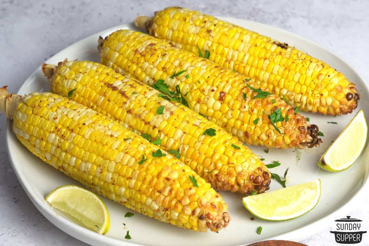 air fried corn topped with extra cilantro