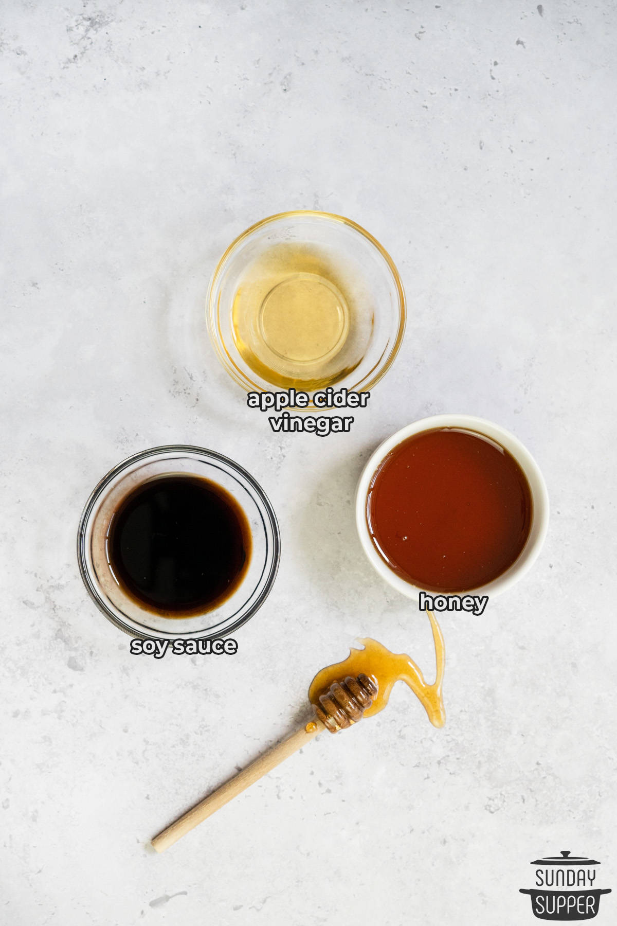the ingredients for honey garlic sauce with labels