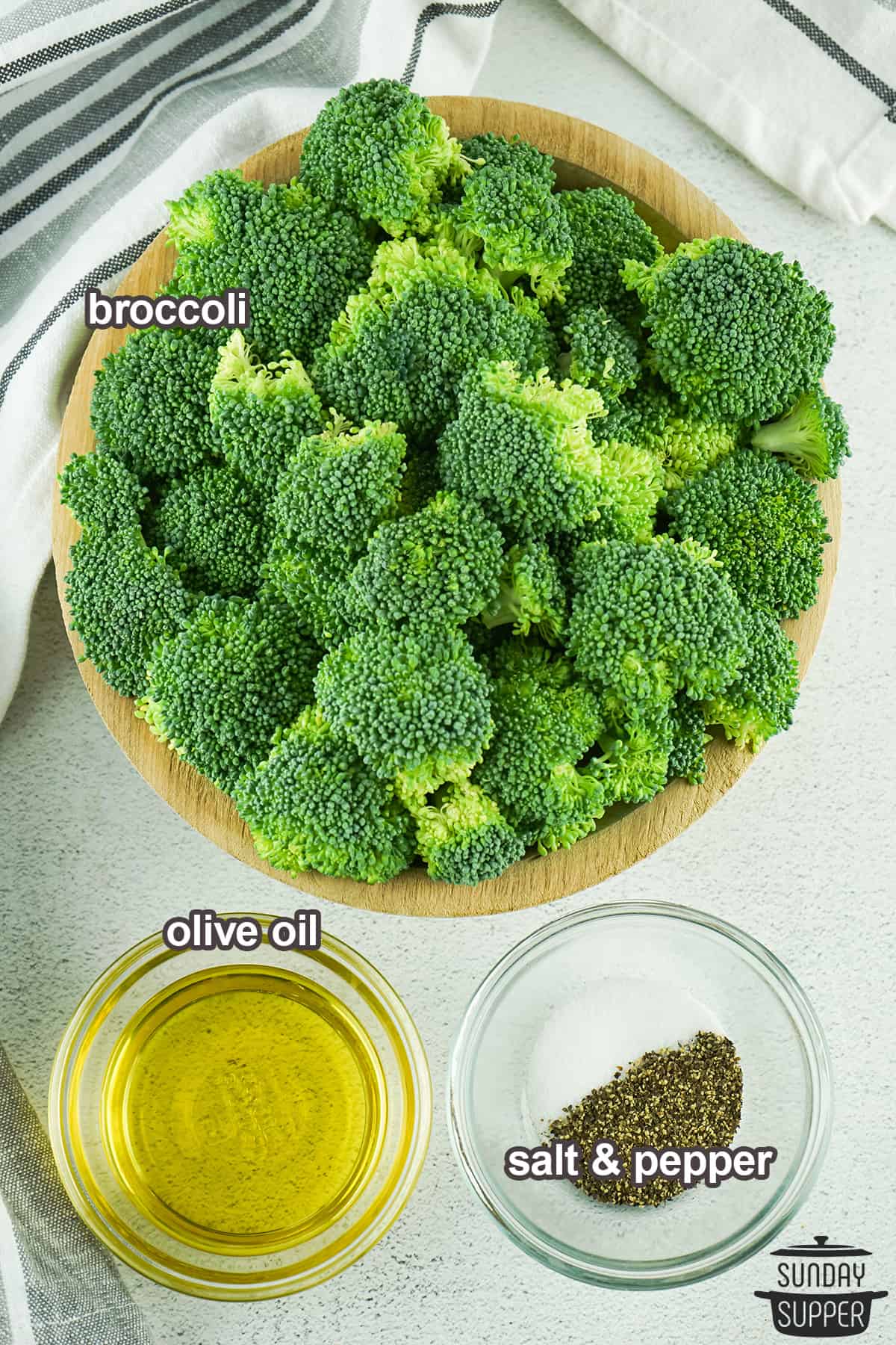 ingredients to make air fryer broccoli with labels