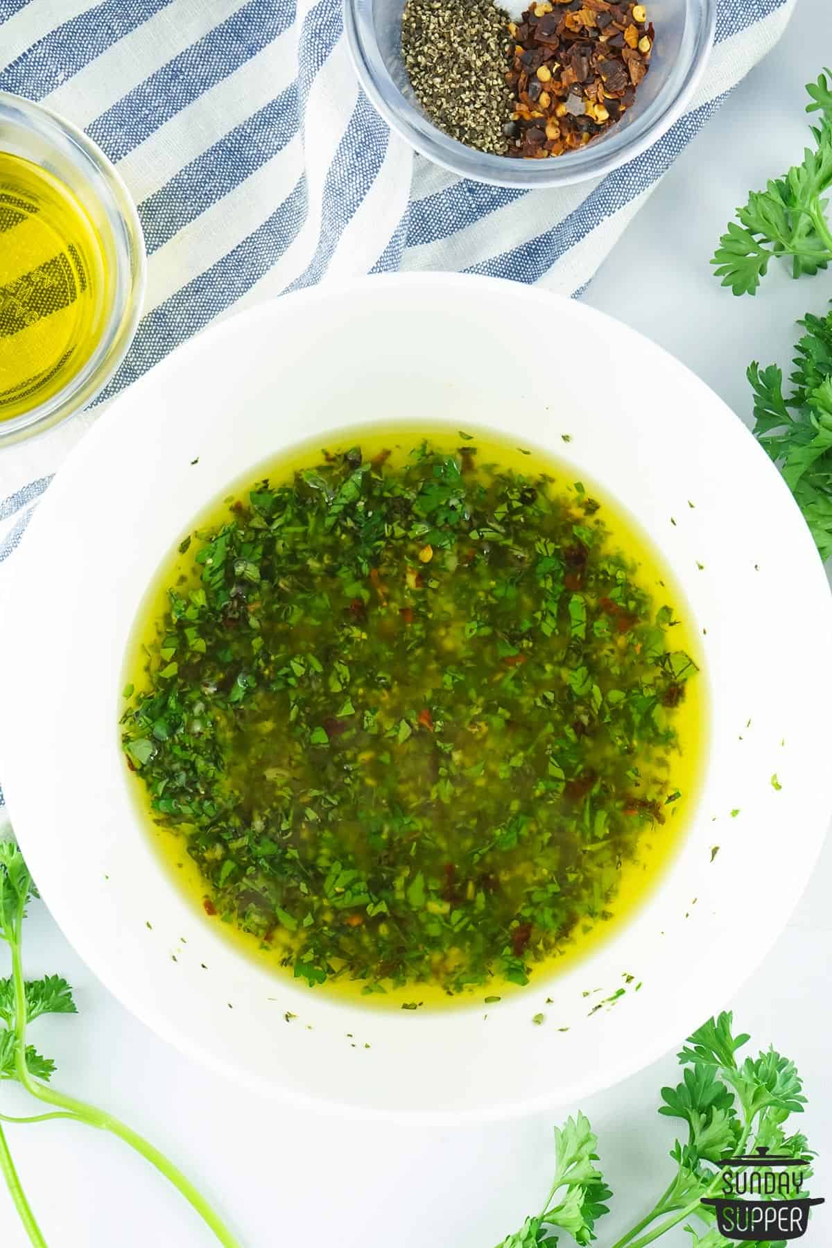 the chimichurri mixed in a bowl