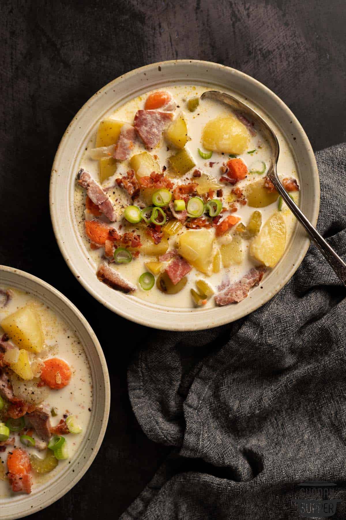 two bowls of ham soup