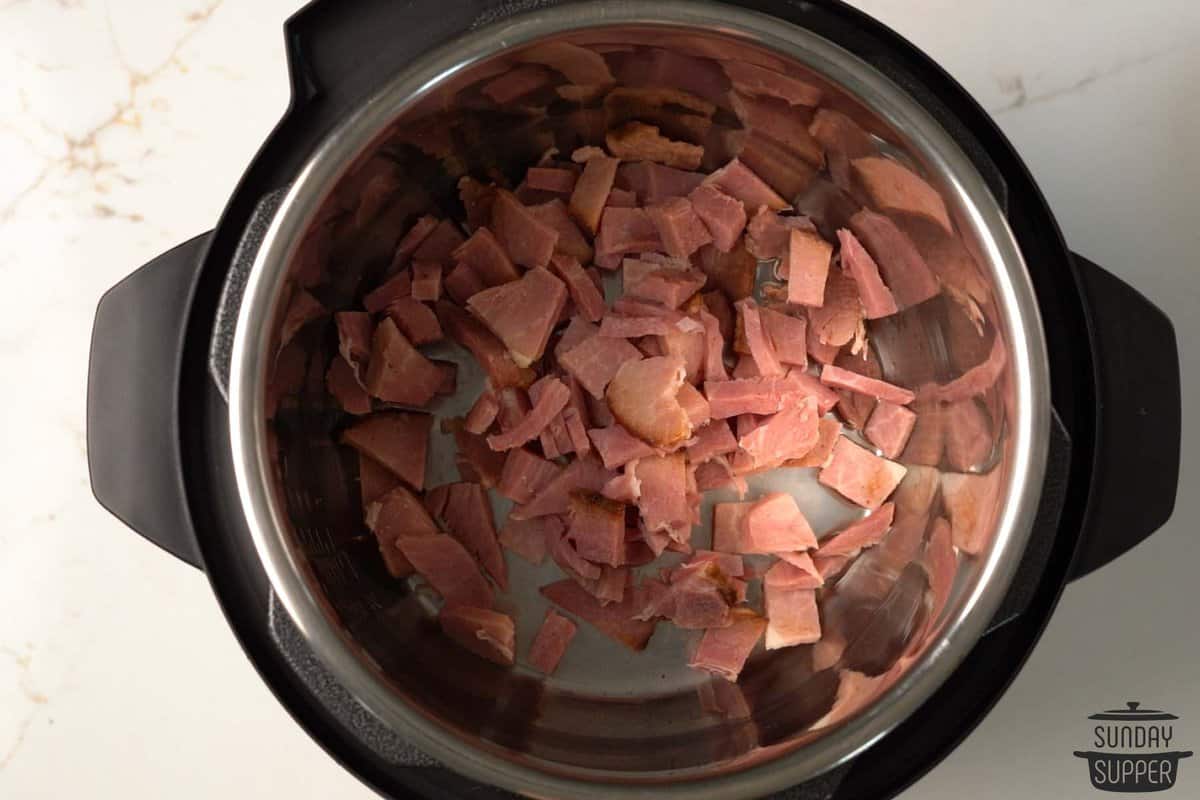 diced ham inside of the instant pot