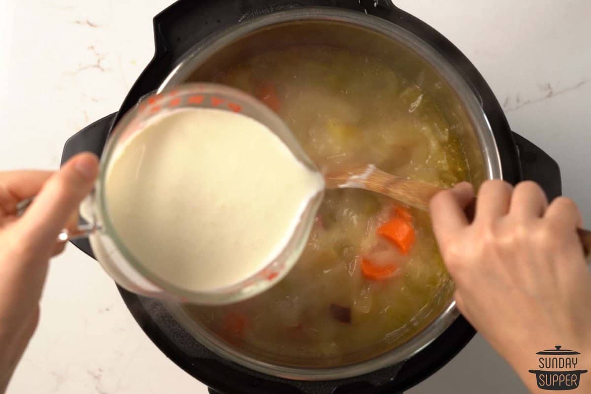 adding cream inside of the instant pot