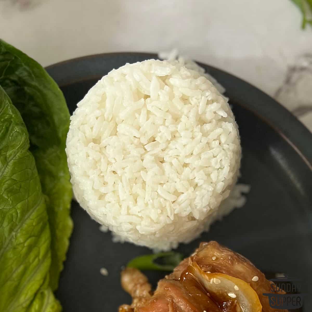 microwave rice on a blue plate