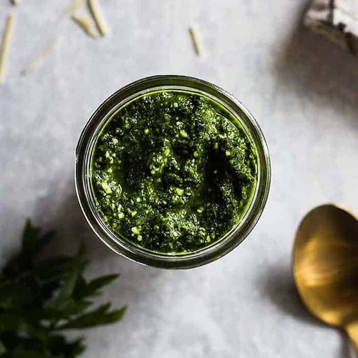 a jar of nut free pesto