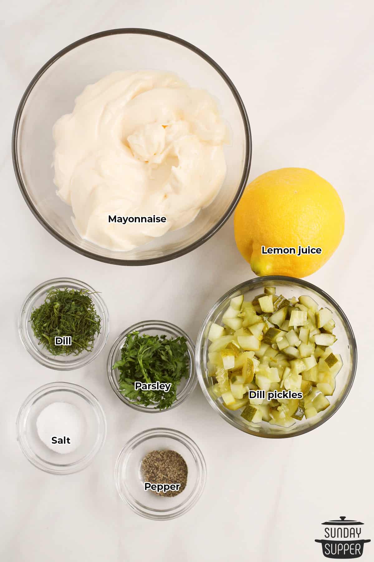 all the ingredients of tartar sauce with labels