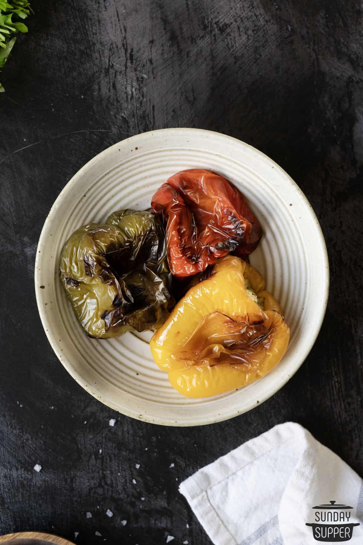 three types of roast pepper on a plate