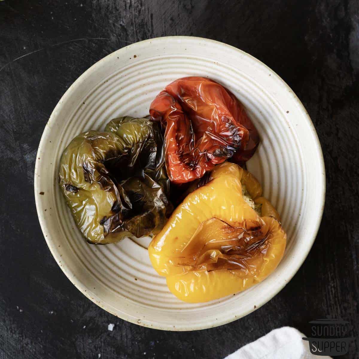 a plate of roast peppers