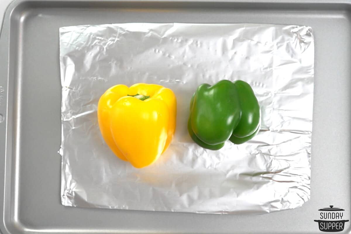 peppers on a foil lined pan