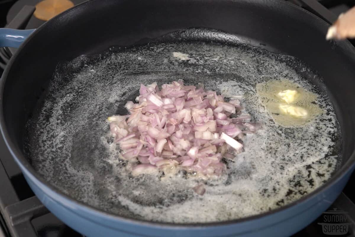 shallot added to the melted butter