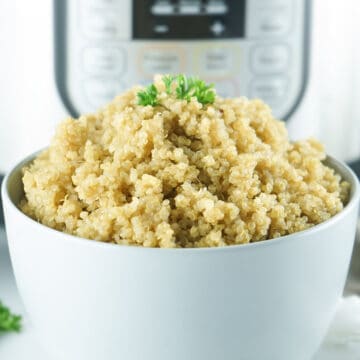 a bowl of quinoa in front of an instant pot