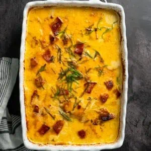 a baked scalloped potatoes with ham casserole