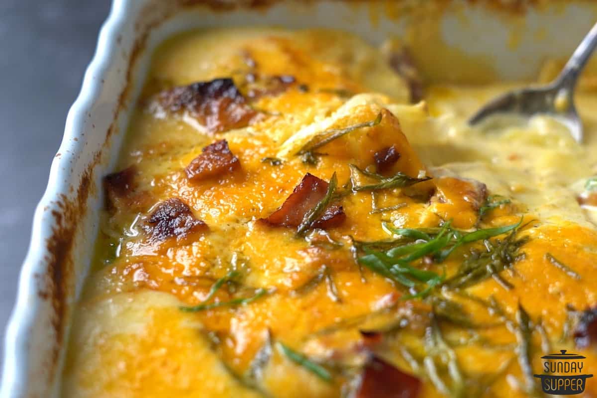 a completed and baked scalloped potato casserole