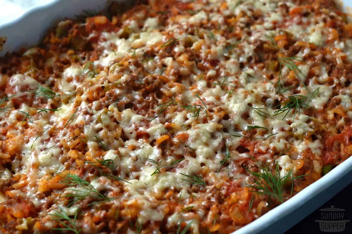cabbage casserole cooked in baking dish