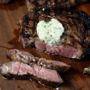 chuck steak with compound butter on top