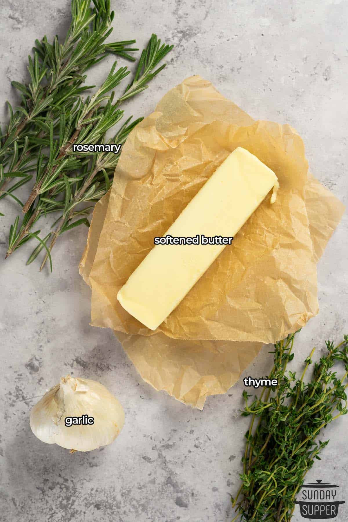 the ingredients for compound butter with labels