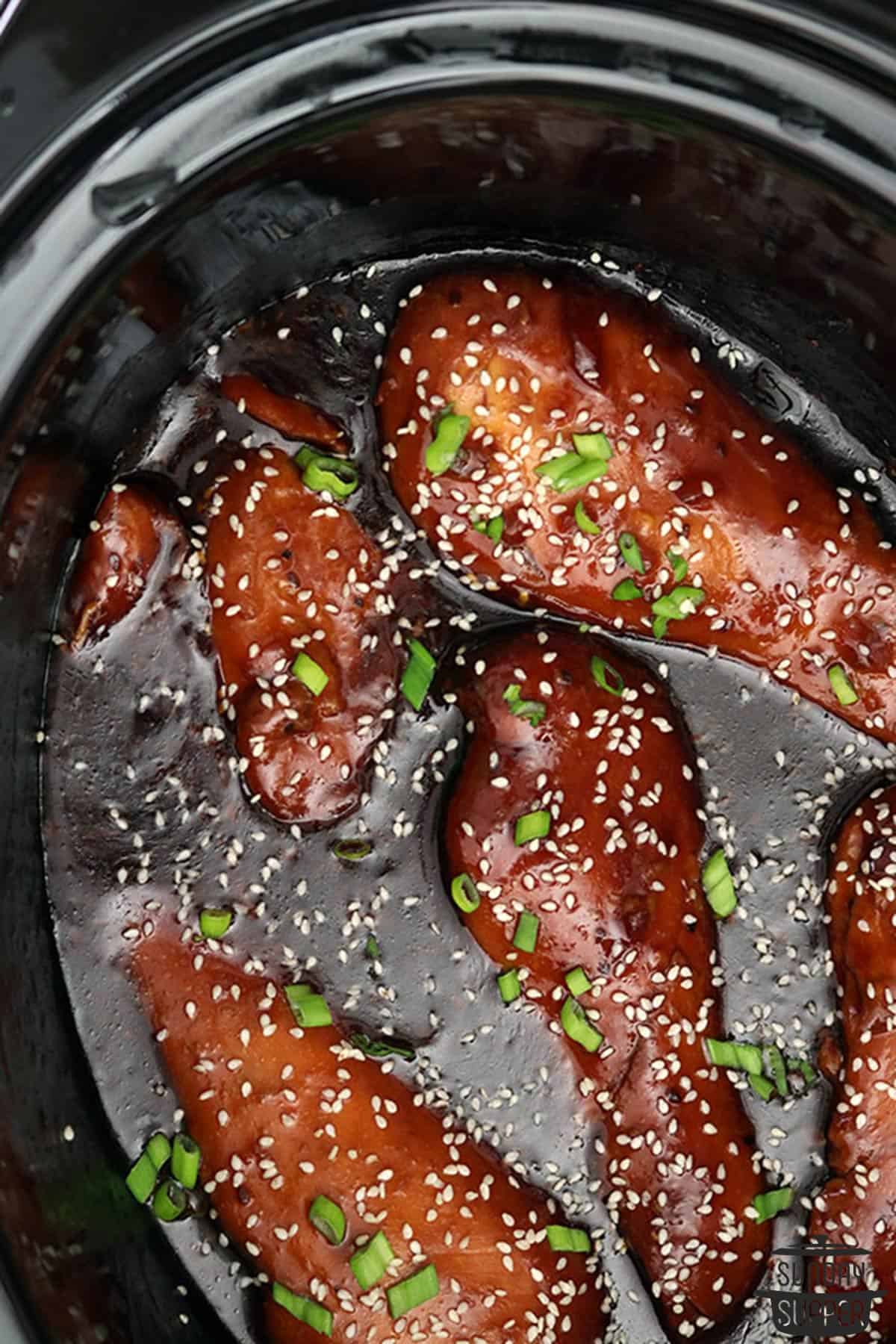 honey sesame chicken in a slow cooker