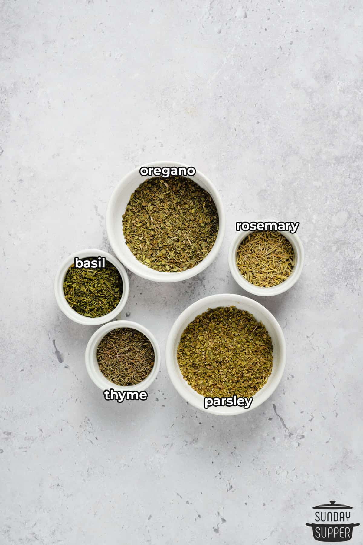 all the ingredients for homemade italian seasoning