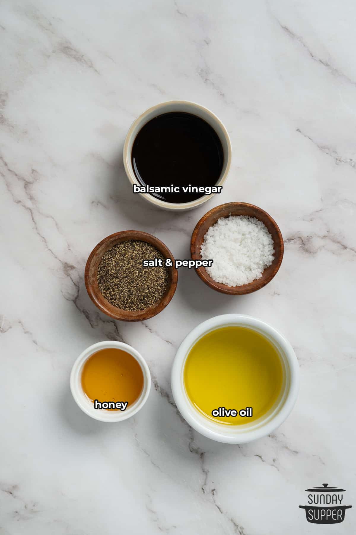 ingredients to make balsamic dressing with labels