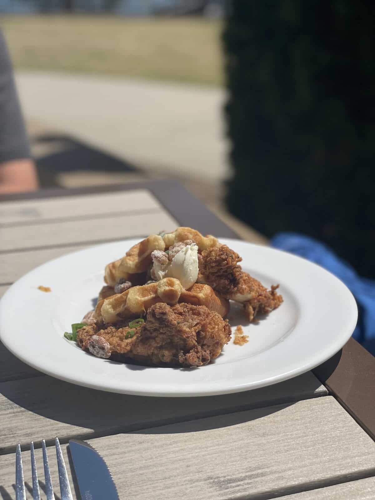 chicken and waffles on a plate