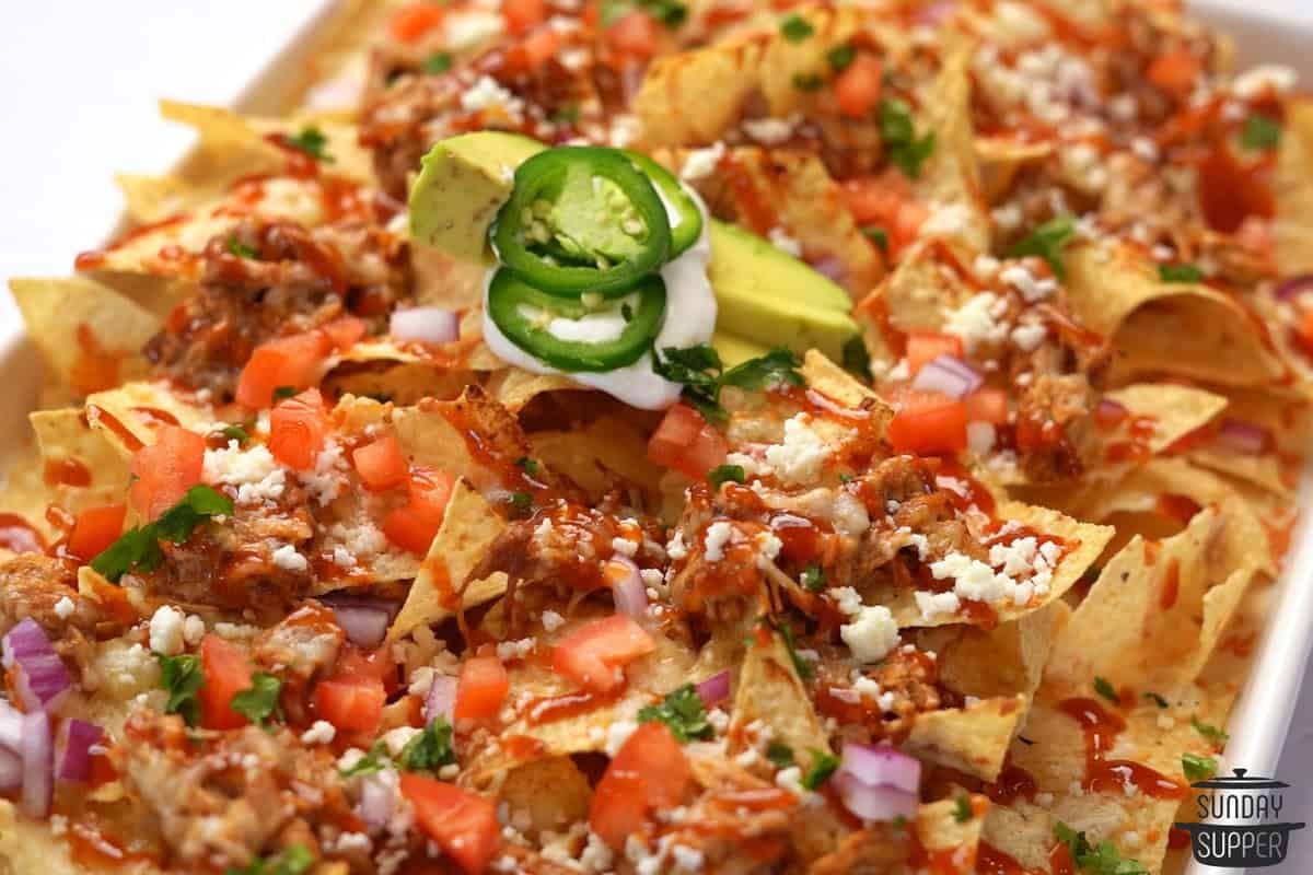 pulled pork nachos baked with my favorite toppings