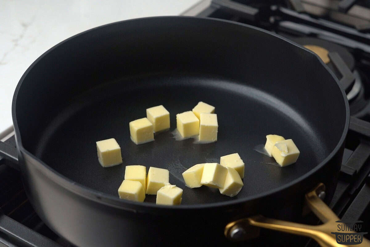 melting butter into a skillet