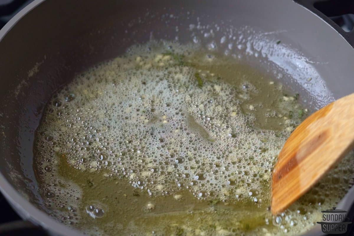 browning the butter with garlic